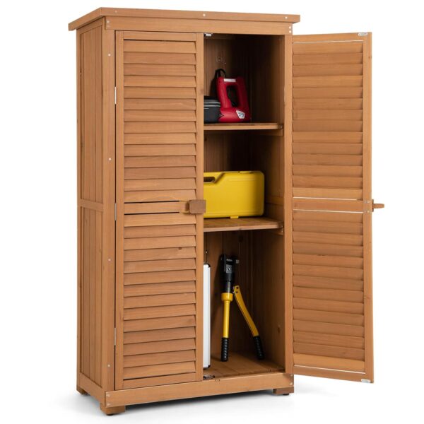 COSTWAY Garden Storage Shed, Wooden Waterproof Outdoor Tools Cabinet with Removable Shelves, Slope Asphalt Roof, Latch & Adjustable Footpads, Vertical Tool Organizer House, 87 x...