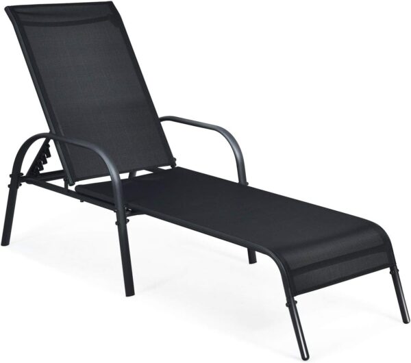 COSTWAY Garden Sun Lounger, 5-Level Adjustable Patio Chaise Lounge Recliner Deck Sunbed, High Back Metal Frame Outdoor Sunbathing Reclining Chair for Balcony, Poolside and Beach...