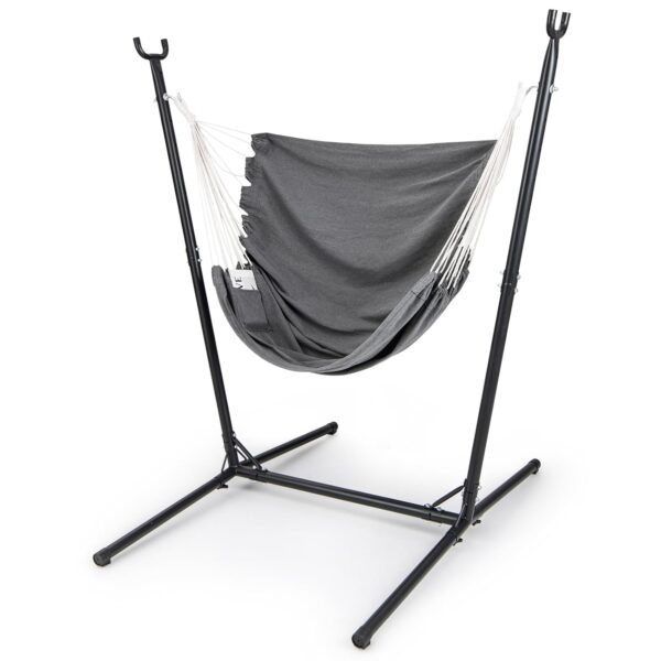 COSTWAY Hammock Chair with Stand, 6-Level Height Adjustable Patio Swing Hammock with Side Pocket, Outdoor Indoor Hanging Chair Seat for Garden Yard (Dark Grey)
