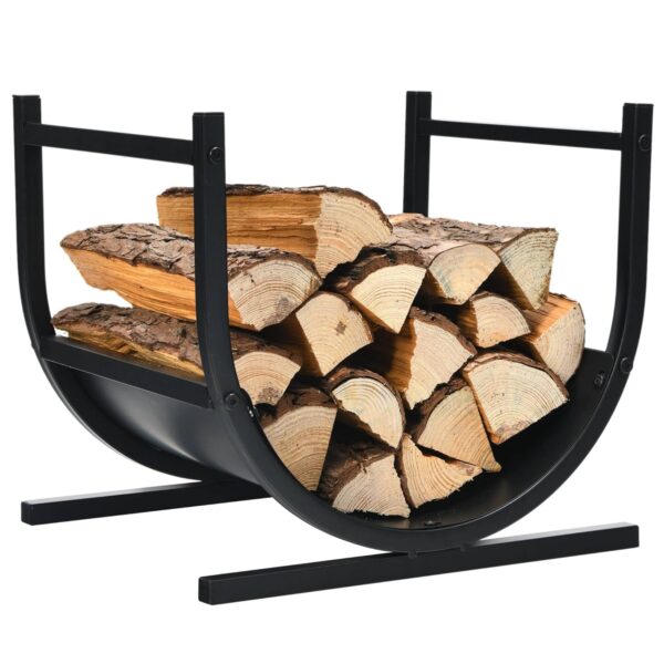 COSTWAY Metal Firewood Log Holder, U-Shaped Firewood Rack with Carrying Holer and Stable Base, Indoor Outdoor Fireplace Wood Storage Shelf for Fireside Patio Garden