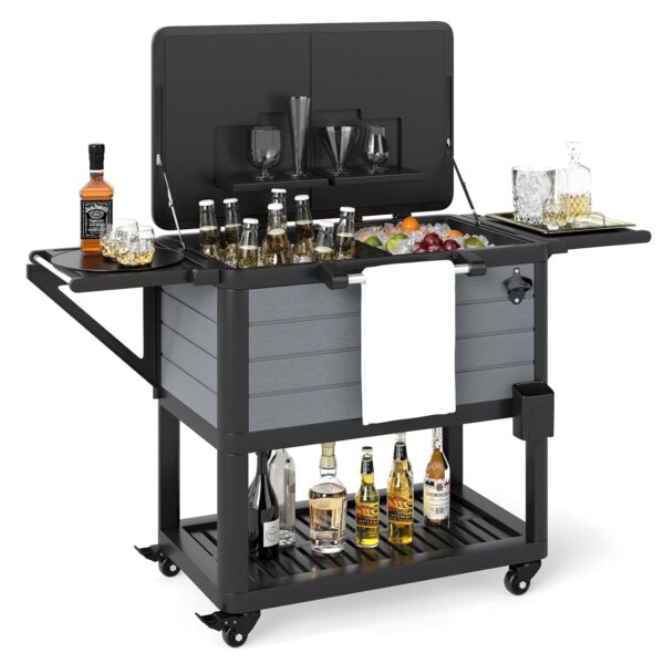 COSTWAY Patio Rolling Cooler Cart on Wheels, 91 L Large-Capacity Ice Chest Beverage Bar Cart with Storage Shelves, Bottle Opener, Portable Mobile Outdoor Ice Bucket Trolley