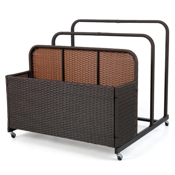 COSTWAY Rolling Poolside Float Storage, PE Rattan Pool Float Caddy Basket with 2 Towel Rack and Wheels, Mobile Outdoor Storage Bin for Floaties, Cushions, Life Vests, Beach...