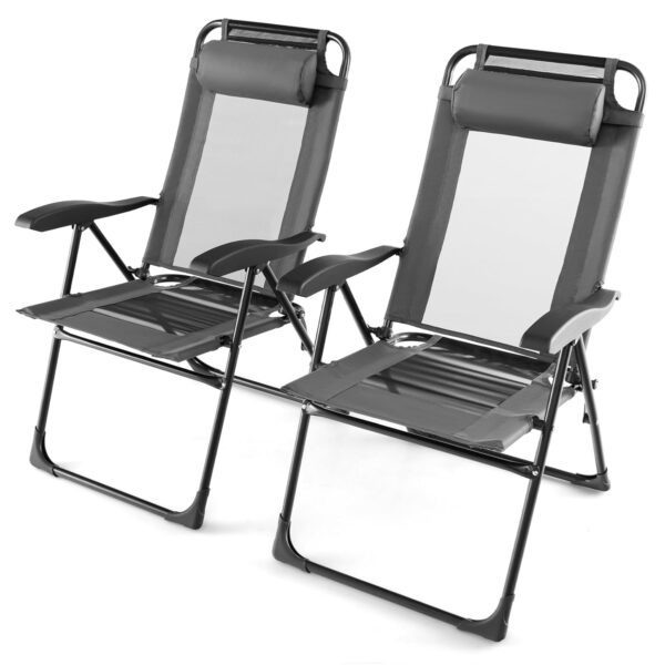 COSTWAY Set of 2 Folding Zero Gravity Chair, 7 Positions Adjustable Garden High Back Recliner Sunlounger with Headrest Pillow, Outdoor Camping Chair for Patio Deck Beach (Grey,...