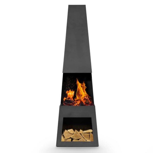 Dellonda Outdoor/Garden/Patio Pyramid Chiminea, Fireplace, Fire Pit, Heater with Firewood Storage, W45 x H150cm - Black Steel - DG107