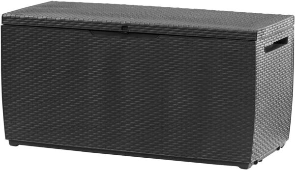 Deuba® Capri 310 Litre Rattan Effect Garden Storage Box by KETER | 123x53x58cm Bench With 240kg Capacity | Lockable Cushion Organiser | Chest With Wheels Rollers | UV Resistant...