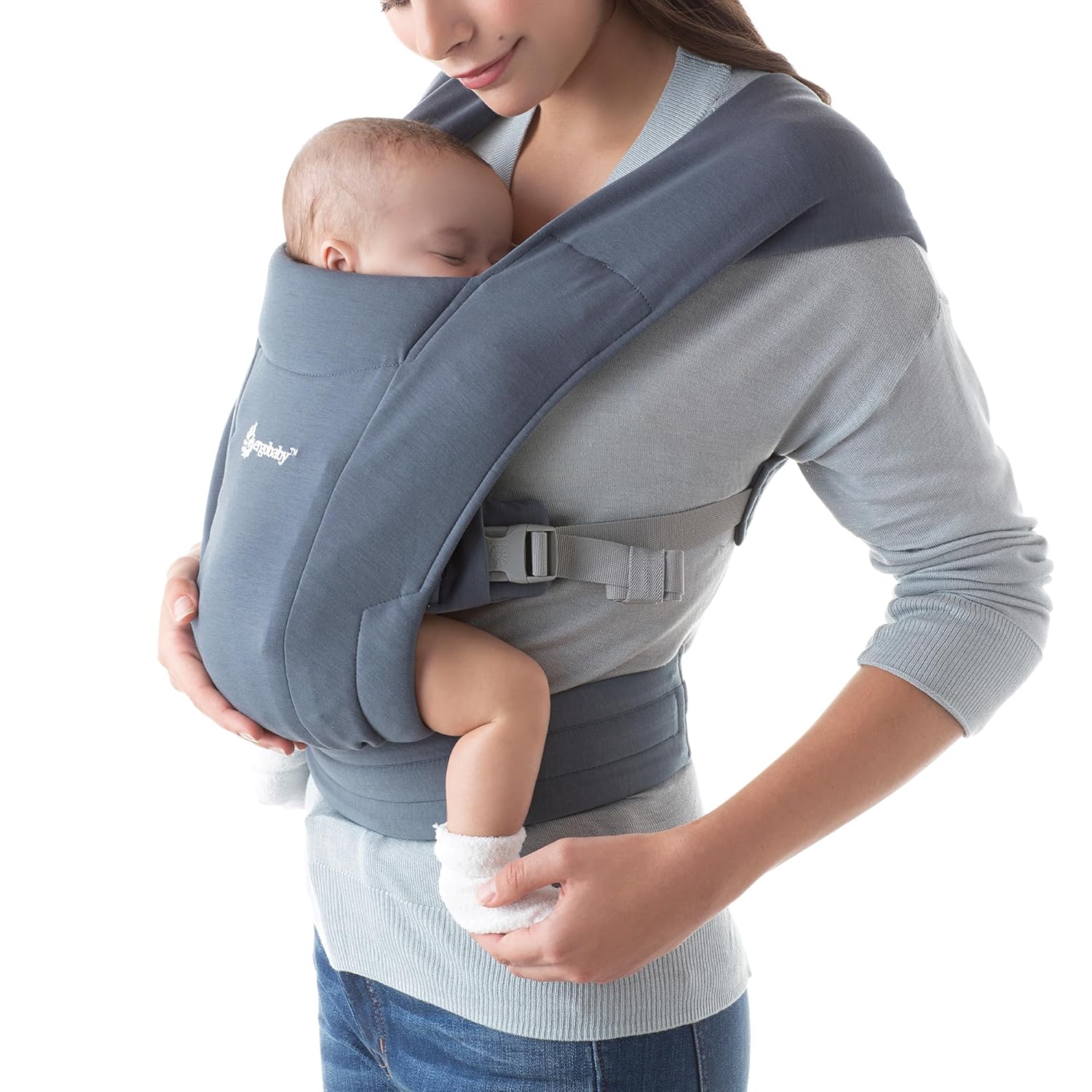 Ergobaby Embrace Cozy Newborn Baby Wrap Carrier (7-25 Pounds), Ponte Knit, Oxford Blue