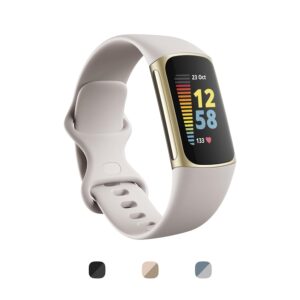 Fitbit Charge 5 Activity Tracker with 6-months Premium Membership Included, up to 7 days battery life and Daily Readiness Score, Lunar White / Soft Gold Stainless Steel