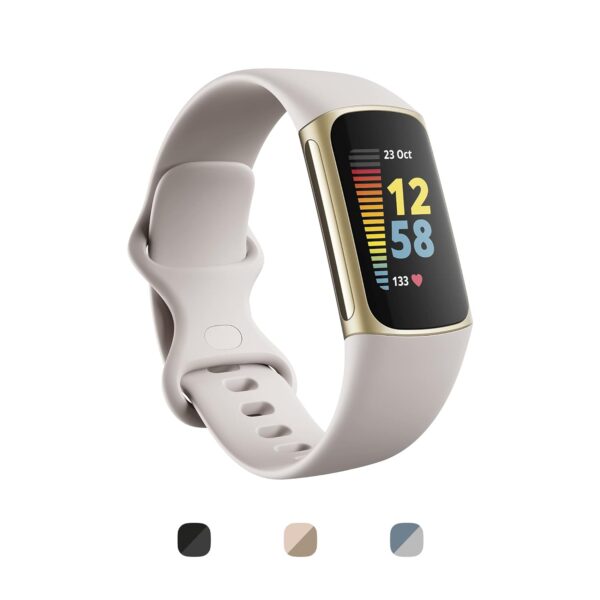 Fitbit Charge 5 Activity Tracker with 6-months Premium Membership Included, up to 7 days battery life and Daily Readiness Score, Lunar White / Soft Gold Stainless Steel
