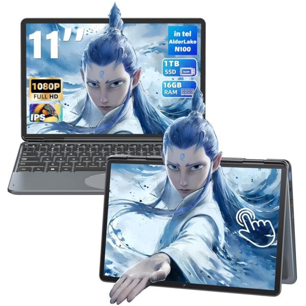 Fsjun 11" 2-in-1 Touchscreen Laptop for Business & Students, 12th Gen N100 CPU(up to 3.4 GHz), 16GB RAM, 1TB SSD, FHD 1920x1200 IPS Display, Win11 Pro, Backlit Keyboard, WiFi,...