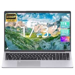 Fsjun Newest 17.3" Laptop, 16GB DDR4 RAM 1TB SSD, Quad-Core Celeron N5095(Up to 2.9GHz) CPU, 1080P IPS Display, Win11 Pro, Office19, Fingerprint Reader, Backlit KB, HDMI, USB...