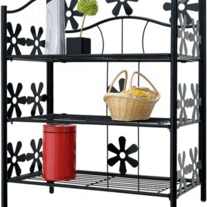Garden Shelf Stand Flower Stage Metal Rack Decorative Storage Shelves Plastic Feet Plastic Covers Versatile Indoors Outdoors Quick Easy Assembly Black 2 3 4 5 tiers Plant Shelf...