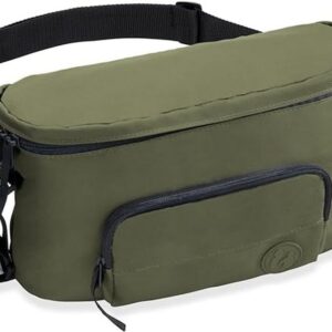 Hauck 2-in-1 Bum Bag and Pram Bag - Large Pram Organiser Waist Bag Crossbody Chest Bag for Men and Women, Easy to Attach to Buggy, Long Adjustable Belt (Olive)
