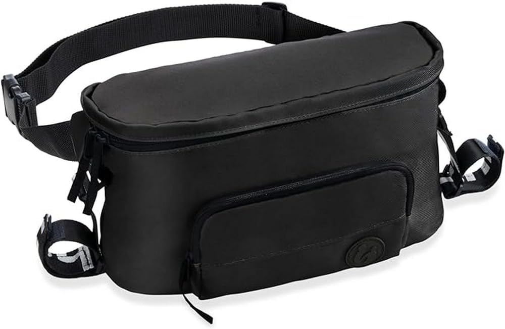 hauck 2-in-1 Bum Bag and Pram Bag - Large Pram Organiser Waist Bag Crossbody Chest Bag for Men and Women, Easy to Attach to Buggy, Long Adjustable Belt (Black)