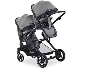 hauck Atlantic Double Pushchair, Grey - Baby and Toddler Tandem, Reversible Seat, Compact and Foldable, with Raincover
