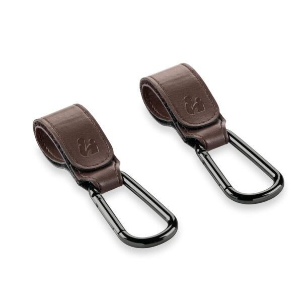 hauck Pack of 2 Universal Carabiner Hooks, Brown - Pram Attachment for Organiser, Changing Bag or Changing Backpack on Push Handle of Prams, Bicycle Trailer or Rollator