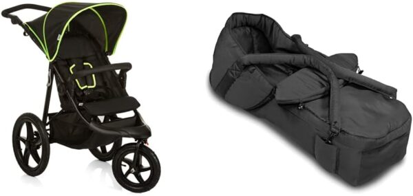 Hauck Pushchair Runner, XL Air Wheels, All Terrain, Up to 25 kg, Fully Reclining, Height Adjustable, Large Shopping Basket, Black Neon Yellow & 2-in-1 Carrycot Convertible to...