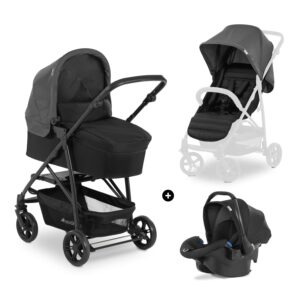 Hauck Rapid 4 Trioset Travel System, Grey - Pushchair - Pram, Carry Cot & Car Seat, Compact & Foldable, with Raincover