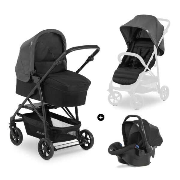 Hauck Rapid 4 Trioset Travel System, Grey - Pushchair - Pram, Carry Cot & Car Seat, Compact & Foldable, with Raincover