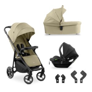 hauck Shop N Care Trio Set, Olive - Lightweight Pushchair (only 8.5 kg) Travel System with Pram Unit & i-Size Car Seat from Birth, Snack Tray, Cup Holder & Raincover, Fully...