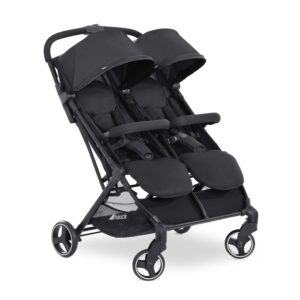 hauck Swift X Duo, Black - Twin Pushchair with Raincover, Side by Side Double Stroller (only 75 cm wide), Compact & One Hand Folding, Lie-Flat Position