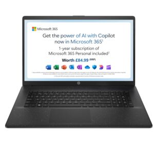 HP 17" Laptop, Intel Pentium Silver Processor, 4 GB RAM, 128 GB SSD, Intel UHD Graphics, FHD Display, Dual Speakers, Microsoft 365 Personal 12 month included, Win 11, Jet Black,...