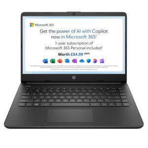 HP Stream 14" Laptop, Intel N4120 Processor, 4 GB RAM, 64 GB eMMC, Intel UHD Graphics, HD Display, Dual Speakers, Microsoft 365 Personal 12 month included, Win 11, Jet Black,...
