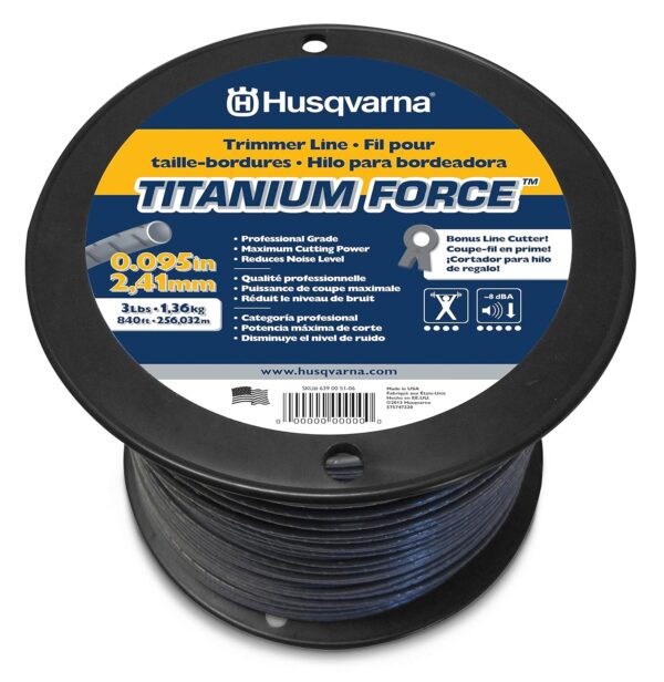 Husqvarna string trimmer line .095-Inch 840ft spool Titanium Force High efficiency Long life Faster acceleration 800 ft. x 0.095" Grey