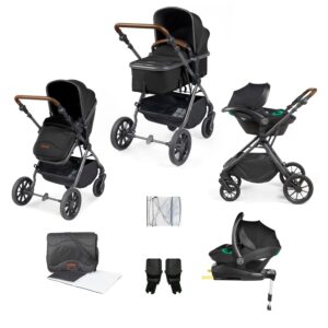 Ickle Bubba Cosmo All-in-One Travel System Stratus (Black/Gunmetal) - from Birth to 22kg (Approx. 4 Years) Includes Convertible Seat, UPF 50+ Hood, Footwarmer, Apron, Raincover,...