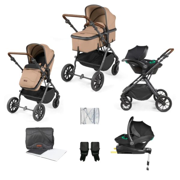 Ickle Bubba Cosmo All-in-One Travel System Stratus (Desert/Gunmetal) - from Birth to 22kg (Approx. 4 Years) Includes Convertible Seat, UPF 50+ Hood, Footwarmer, Apron,...