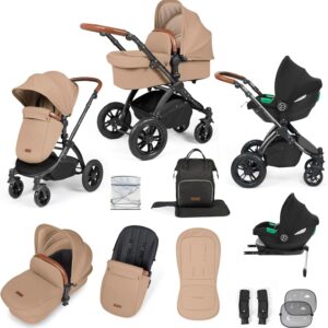Ickle Bubba Stomp Luxe 12pc Travel System with i-Size Cirrus Car Seat & ISOFIX Base – All-Terrain Pram, Reversible Seat, Carrycot, UPF 50+ Hood, Rain Cover & Accessories...