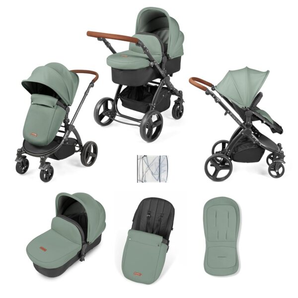 Ickle Bubba Stomp Urban 2-in-1 Pram – Birth to 22kgs (Approx. 4 Years*), Lightweight City Pushchair with Carrycot, Seat Unit, Compact Fold, UPF 50+ Hood & Rain Cover (Sage Green)