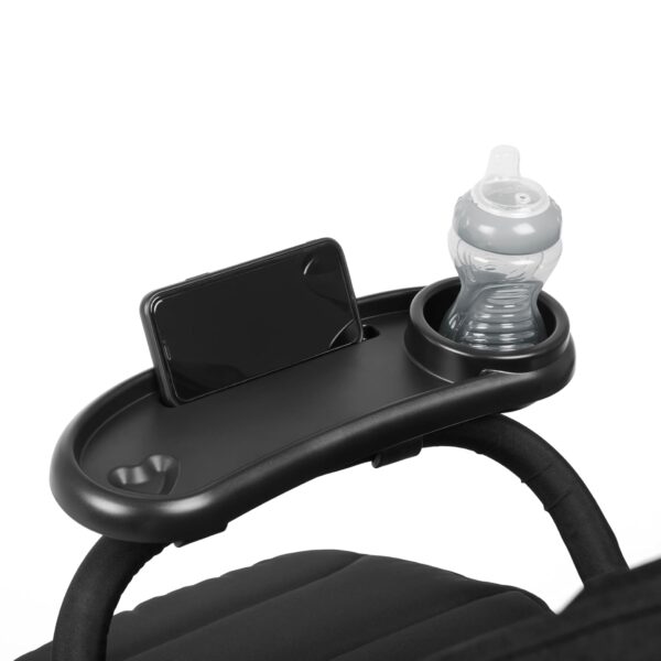 Ickle Bubba Universal Stroller Snack Tray (Black) Easy Access to Snacks and Drinks with Built In Cup Holder and Phone Holder – Clips Onto Any Pram or Stroller for On the Go...