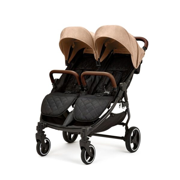Ickle Bubba Venus Double Stroller – Suitable from Birth to 15kgs (Approx. 3 Years), Compact, Lightweight, Foldable Twin Pushchair, Includes Rain Cover (Biscuit)