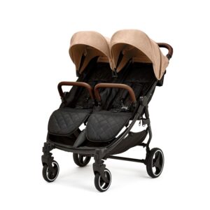Ickle Bubba Venus Double Stroller – Suitable from Birth to 15kgs (Approx. 3 Years), Compact, Lightweight, Foldable Twin Pushchair, Includes Rain Cover (Biscuit)