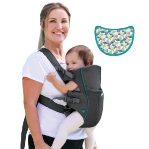 INFANTINO Swift Classic Carrier — ergonomic baby carrier with 2 carrying positions and bag, grey adjustable baby carrier with hip seat and front pocket for storing important...