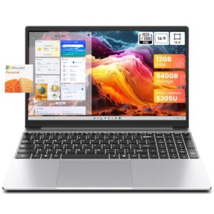 jumper 15.6 inch Laptop with Office 365, 12GB RAM 640GB (512G SSD+128G eMMc) Notebook, HD Display Laptops, 5305U Processor, 5000mAh Battery, Keyboard Film UK, Suitable for...