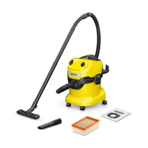 Kärcher WD 4 Wet & Dry Vacuum Cleaner, power: 1000W, plastic container: 20l, suction hose: 2.2m, blower function, flat pleated filter, floor and crevice nozzle