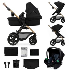Kinderkraft MOOV XL 3 in 1, Baby Stroller up to 27 kg, Carrycot, with I-Size Car Seat 40-75 cm, Foldable, Shock Absorbing, Convertible, with Accessories, Black