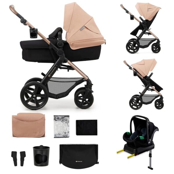 Kinderkraft MOOV2 AIR Pram 4 in 1 Set, with Infant Car Seat with Isofix Base Mink PRO I-Size, Travel System, Baby Pushchair, Buggy, Foldable, for Newborn, from Birth to 22 kg,...