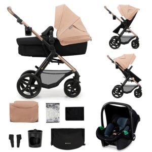 Kinderkraft MOOV2 Pram 3 in 1 Set, with Infant Car Seat Mink PRO I-Size, Travel System, Baby Pushchair, Buggy, Foldable, for Newborn, from Birth to 3 Years, EVA Wheels, Beige