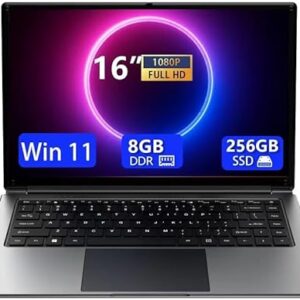 Laptop 16-inch 8GB DDR 256GB SSD Portable Laptop,Expandable to 1TB Pentium Quad-core CPU up to2.64 GHz 9000mAh Battery Mini HDMI Interface USB3.0 Interface Dual-Band WiFi Webcam...