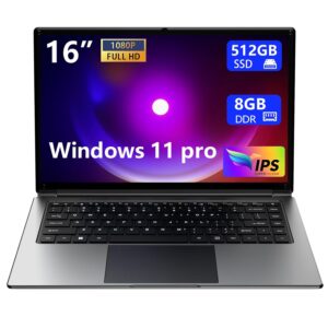 Laptop 16-inch 8GB DDR 512GB SSD Portable Laptop,Expandable to 1TB Pentium Quad-core CPU up to2.64 GHz 9000mAh Battery Mini HDMI Interface USB3.0 Interface Dual-Band WiFi Webcam...