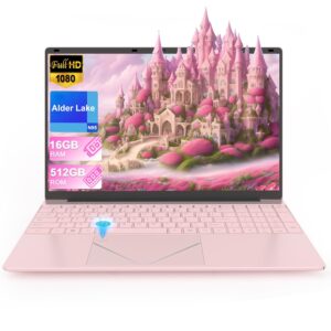 Laptop 16GB RAM 512GB SSD 15.6" FHD Display PC Quad-Core N95 Processor Up to 3.4GHz Laptop Computer with Touch ID Support WiFi Bluetooth4.2 USB3.0 Pink