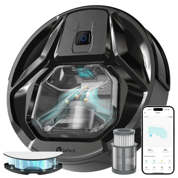 Lefant M320 Robot Vacuum Cleaner With Mop, 6000Pa Ultra Strong Suction, 7.9cm Thin 28cm DIA, 210 Minutes of Constant Vacuuming, Alexa Voice Control, Carpet Detection, Ideal for...