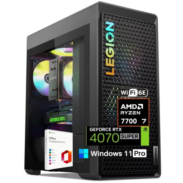 Lenovo Legion T5 Gen 8 Gaming Tower Desktop PC, AMD Ryzen 7700(Beat i9), NVIDIA RTX 4070 Super 12GB GDDR6X, 64 GB DDR5, 8 TB SSD, WiFi 6E, BT5.3, Windows 11 Pro, Office Pro...