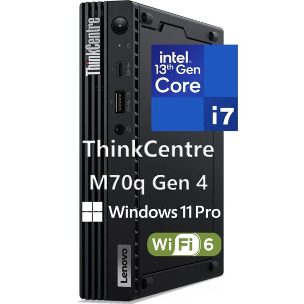 Lenovo ThinkCentre M70q Gen 4 MFF 1L Tiny PC Business Mini Desktop Computer, 32GB DDR5 RAM, 1TB PCIe SSD, 13th Gen Intel 16-Core i7-13700T, WiFi 6, RJ45, HDMI, DisplayPort,...