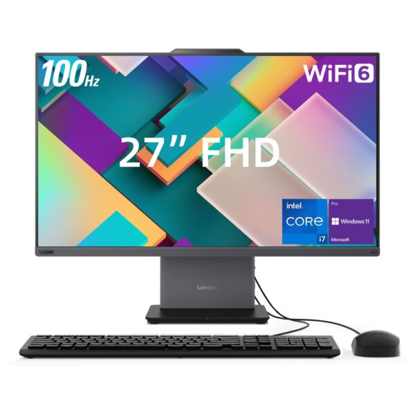 Lenovo ThinkCentre Neo 50a All-in-One Business Computer, 27" 100Hz FHD IPS Display, Intel Core i7-13620H, 64GB DDR5 RAM, 2TB SSD, 5MP AI Webcam, Keyboard and Mouse with