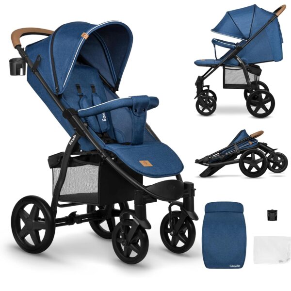 lionelo Annet Plus Buggy up to 22 kg with Reclining Function, Pram Small Foldable with Accessories, EVA Foam Wheels, Mosquito Net, Footblanket Drink Holder, Basket