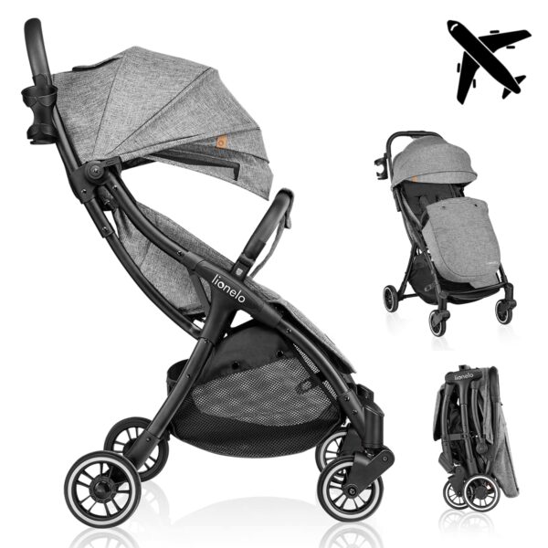 LIONELO Lightweight Baby Stroller Julie ONE for Newborns to 22kg Compact Foldable Pushchair Adjustable & Recline Ventilated backrest Extended Canopy Footmuff Mosquito Net
