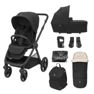 Maxi-Cosi Oxford Pram 7-Piece Bundle, 0-4 Years, 0-22 kg, Compact Folding, All-Wheel Suspension, Spacious seat, 3 reclines, with Carrycot, Footmuff, Diaper Bag, Accessories,...